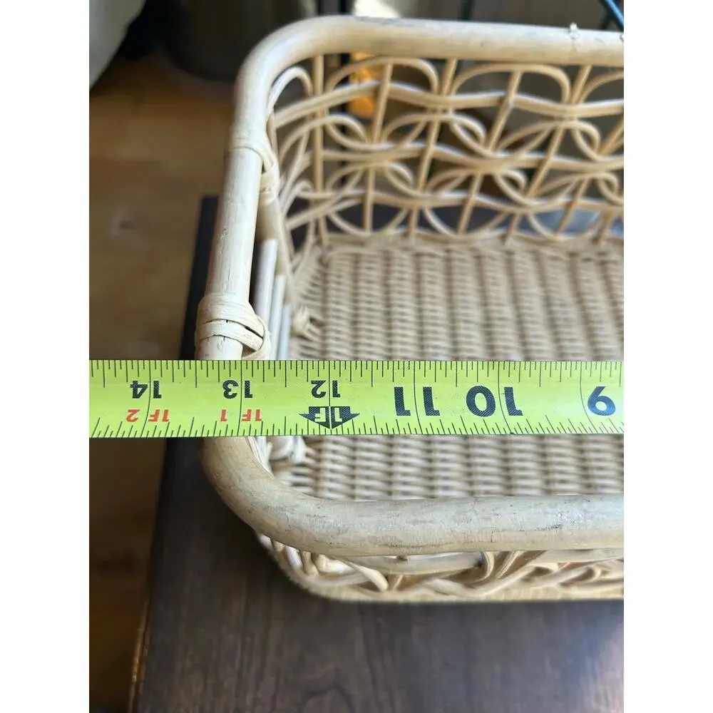 Vintage Wicker Basket Rattan MCM Bamboo Caddy Carrier